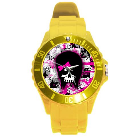 Scene Kid Girl Skull Round Plastic Sport Watch (L) from ArtsNow.com Front