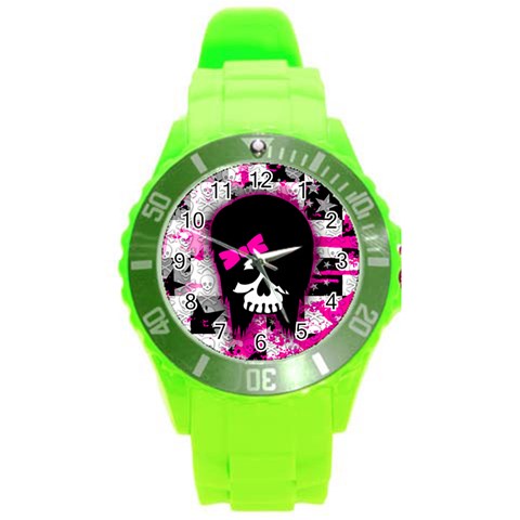 Scene Kid Girl Skull Round Plastic Sport Watch (L) from ArtsNow.com Front