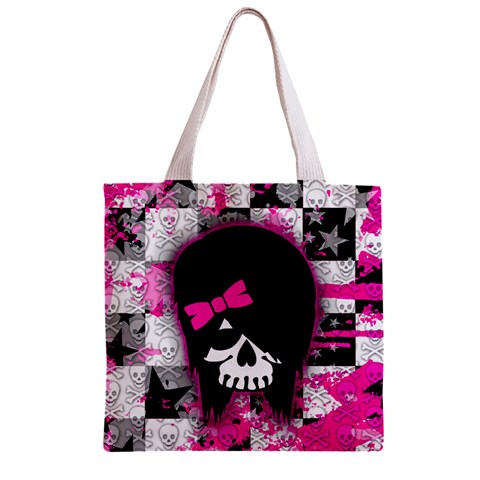 Scene Kid Girl Skull Zipper Grocery Tote Bag from ArtsNow.com Back