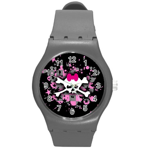 Scene Skull Splatter Round Plastic Sport Watch (M) from ArtsNow.com Front