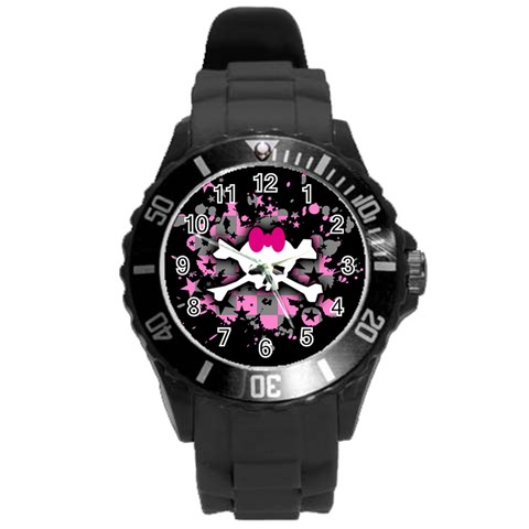 Scene Skull Splatter Round Plastic Sport Watch (L) from ArtsNow.com Front