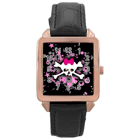 Scene Skull Splatter Rose Gold Leather Watch  from ArtsNow.com Front