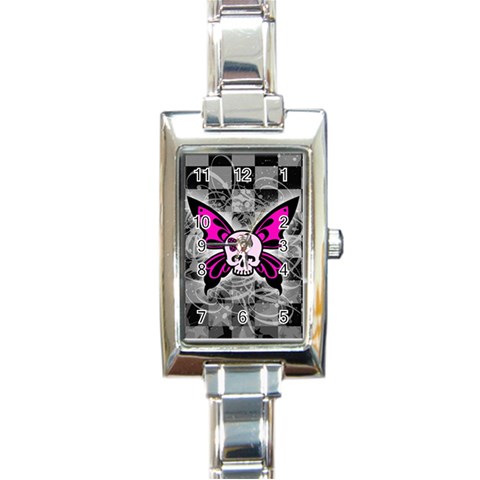 Skull Butterfly Rectangle Italian Charm Watch from ArtsNow.com Front