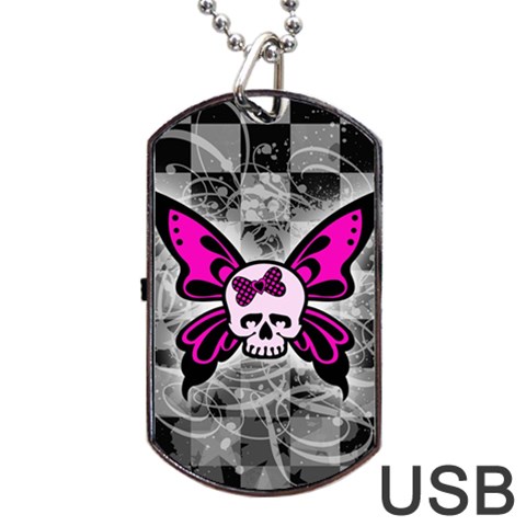 Skull Butterfly Dog Tag USB Flash (One Side) from ArtsNow.com Front