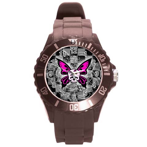 Skull Butterfly Round Plastic Sport Watch (L) from ArtsNow.com Front