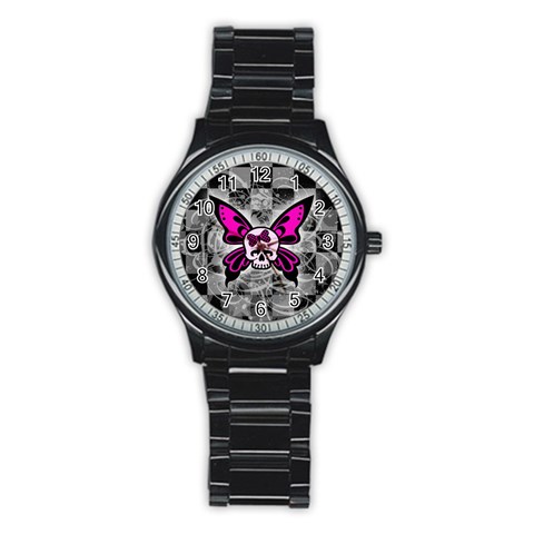 Skull Butterfly Stainless Steel Round Watch from ArtsNow.com Front