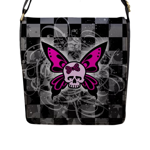 Skull Butterfly Flap Closure Messenger Bag (L) from ArtsNow.com Front