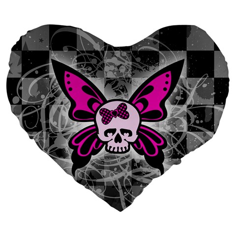 Skull Butterfly Large 19  Premium Flano Heart Shape Cushion from ArtsNow.com Front