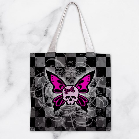 Skull Butterfly Zipper Grocery Tote Bag from ArtsNow.com Front