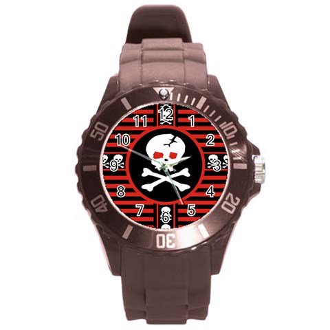 Skull Cross Round Plastic Sport Watch (L) from ArtsNow.com Front