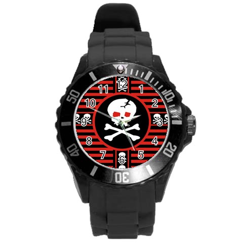 Skull Cross Round Plastic Sport Watch (L) from ArtsNow.com Front