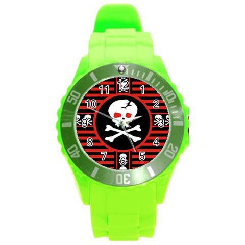 Skull Cross Round Plastic Sport Watch (L) from ArtsNow.com Front