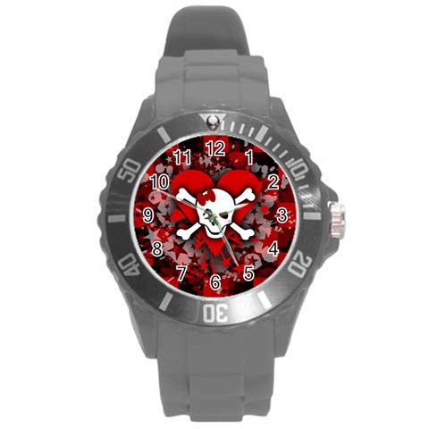 Skull Romance  Round Plastic Sport Watch (L) from ArtsNow.com Front