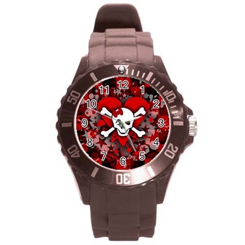 Skull Romance  Round Plastic Sport Watch (L) from ArtsNow.com Front