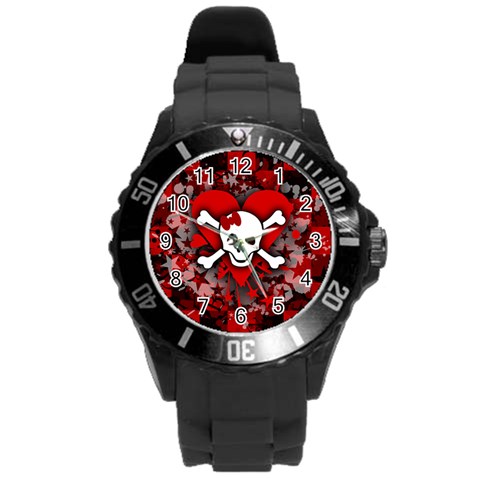 Skull Romance  Round Plastic Sport Watch (L) from ArtsNow.com Front