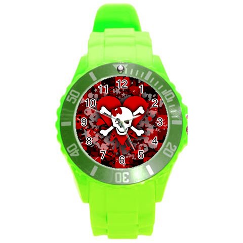 Skull Romance  Round Plastic Sport Watch (L) from ArtsNow.com Front