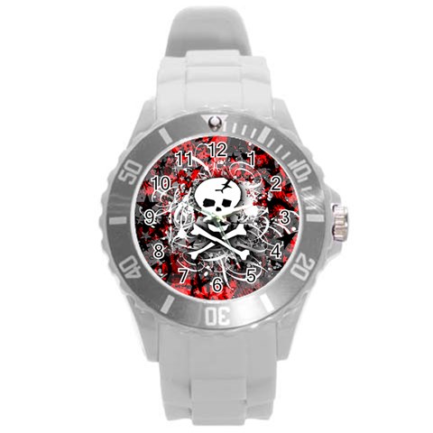 Skull Splatter Round Plastic Sport Watch (L) from ArtsNow.com Front