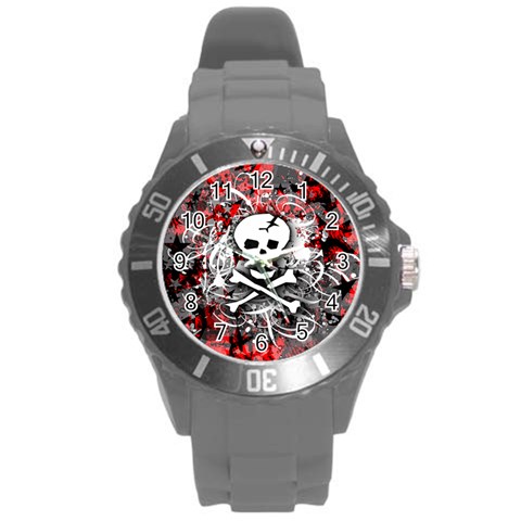 Skull Splatter Round Plastic Sport Watch (L) from ArtsNow.com Front