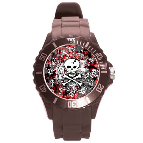 Skull Splatter Round Plastic Sport Watch (L) from ArtsNow.com Front