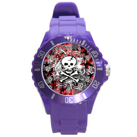 Skull Splatter Round Plastic Sport Watch (L) from ArtsNow.com Front