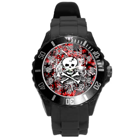 Skull Splatter Round Plastic Sport Watch (L) from ArtsNow.com Front