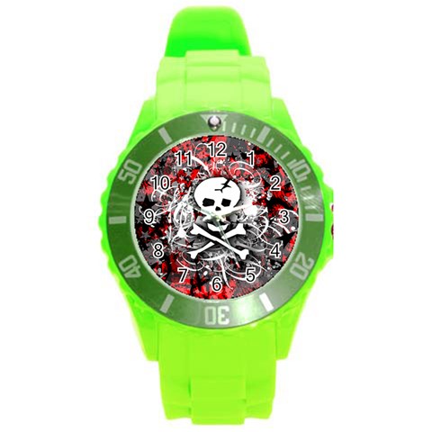 Skull Splatter Round Plastic Sport Watch (L) from ArtsNow.com Front