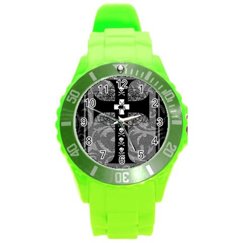 Spider Web Cross Round Plastic Sport Watch (L) from ArtsNow.com Front