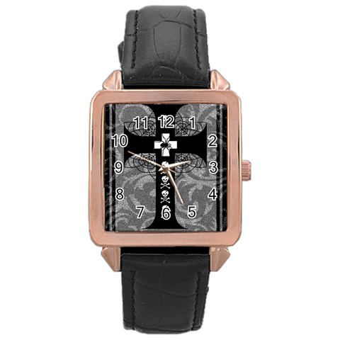 Spider Web Cross Rose Gold Leather Watch  from ArtsNow.com Front