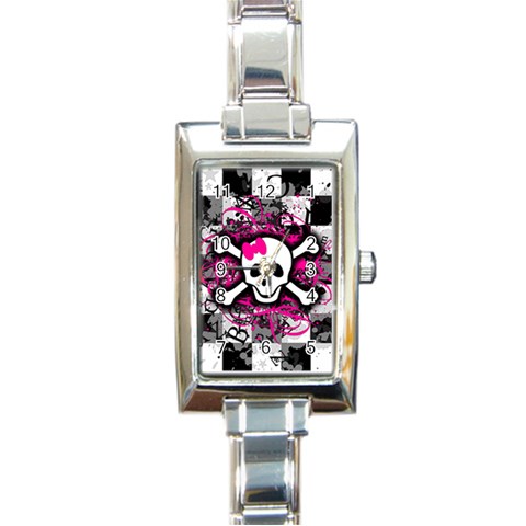 Splatter Girly Skull Rectangle Italian Charm Watch from ArtsNow.com Front