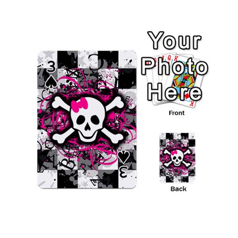 Splatter Girly Skull Playing Cards 54 Designs (Mini) from ArtsNow.com Front - Spade3