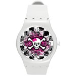 Splatter Girly Skull Round Plastic Sport Watch (M)