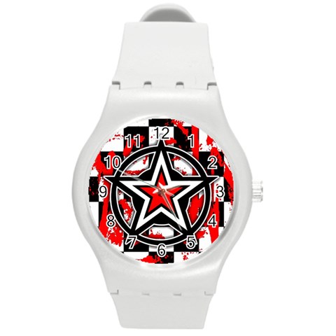 Star Checkerboard Splatter Round Plastic Sport Watch (M) from ArtsNow.com Front