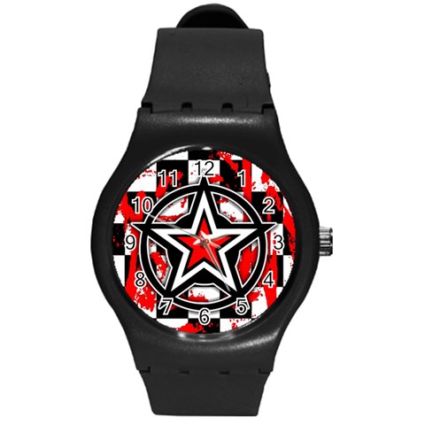 Star Checkerboard Splatter Round Plastic Sport Watch (M) from ArtsNow.com Front