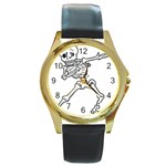 Halloween Dabbing Skeleton Round Gold Metal Watch