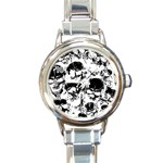 Halloween Grunge Skulls Round Italian Charm Watch