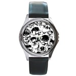 Halloween Grunge Skulls Round Metal Watch