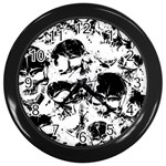 Halloween Grunge Skulls Wall Clock (Black)