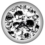 Halloween Grunge Skulls Wall Clock (Silver)