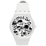 Halloween Grunge Skulls Round Plastic Sport Watch (M)