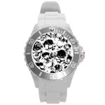 Halloween Grunge Skulls Round Plastic Sport Watch (L)