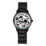 Halloween Grunge Skulls Stainless Steel Round Watch