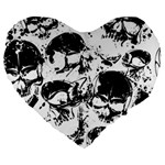 Halloween Grunge Skulls Large 19  Premium Flano Heart Shape Cushion