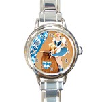 oktoberfest blonde beer girl Round Italian Charm Watch