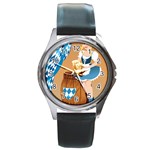 oktoberfest blonde beer girl Round Metal Watch