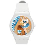 oktoberfest blonde beer girl Round Plastic Sport Watch (M)