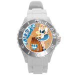 oktoberfest blonde beer girl Round Plastic Sport Watch (L)