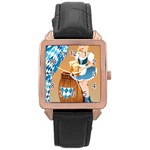 oktoberfest blonde beer girl Rose Gold Leather Watch 