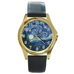 Vangogh Starry Night Ballance1 Round Gold Metal Watch