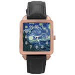 Vangogh Starry Night Ballance1 Rose Gold Leather Watch 