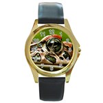 Tropical Frog Eye Round Gold Metal Watch